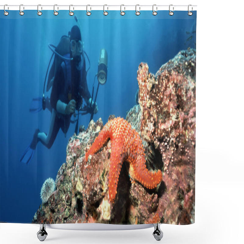 Personality  Diver And Starfish Shower Curtains