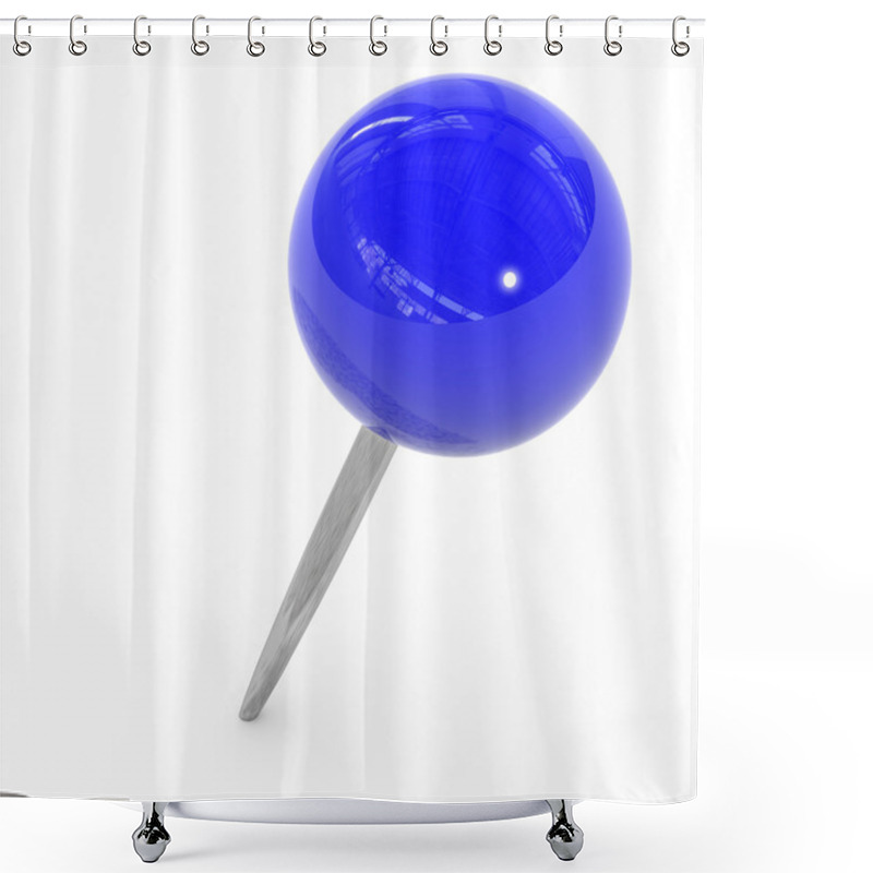 Personality  Blue Pushpin On A White Background. Shower Curtains