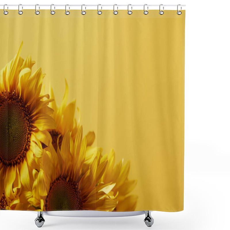 Personality  Bouquet With Beautiful Blossoming Sunflowers, Isolated On Yellow With Copy Space Shower Curtains