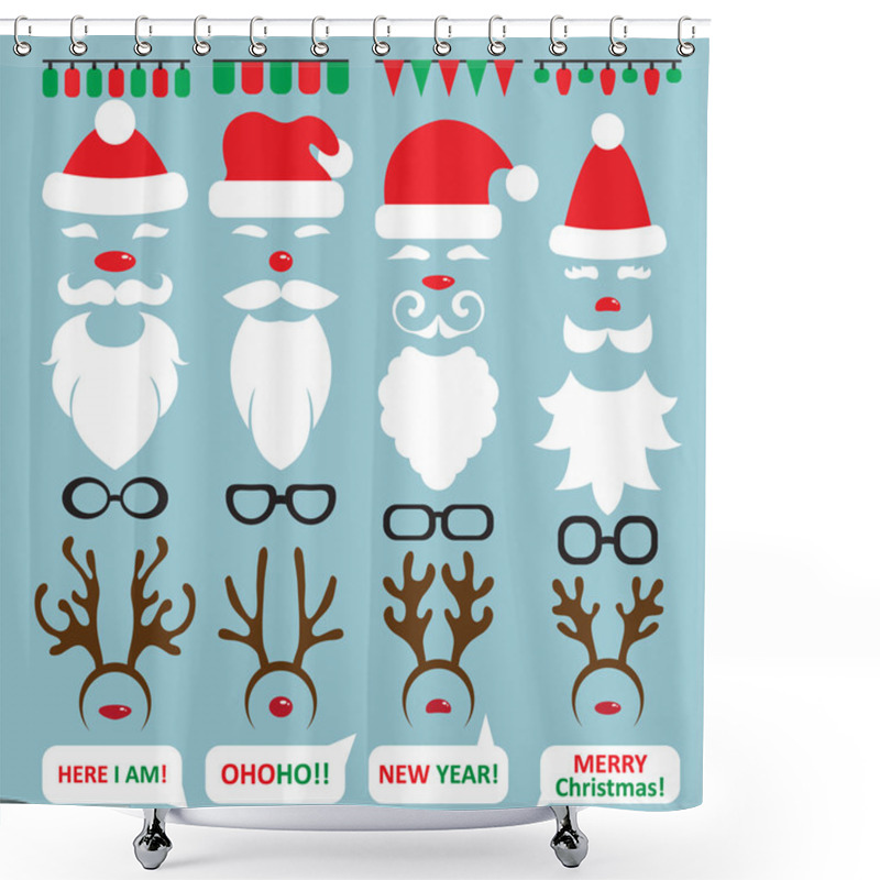 Personality  Christmas Photo Booth And Scrapbooking Vector Set Santa, Reindeer. Shower Curtains