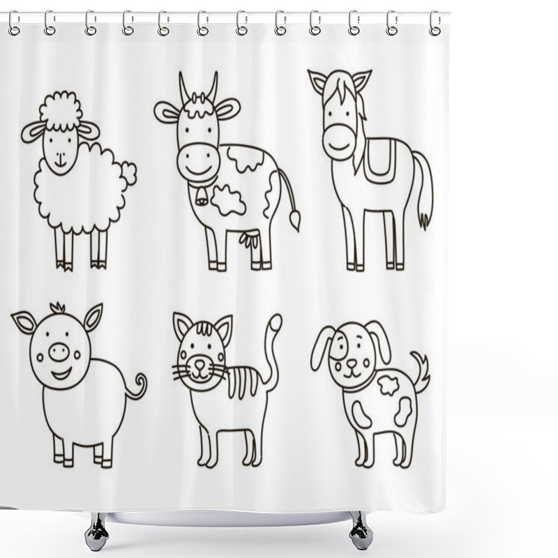 Personality  Cartoon Collection Of Domestic Animals On White Background Shower Curtains