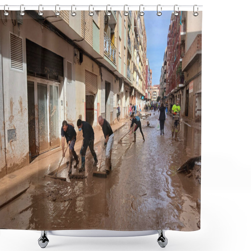 Personality  CATARROJA, SPAIN - NOVEMBER 9, 2024: View Of Devastating Floods In Valencia Caused By Torrential Rains On October 29 - 30. The Disaster Has Affected Several Towns, Such As Catarroja And Paiporta. Shower Curtains