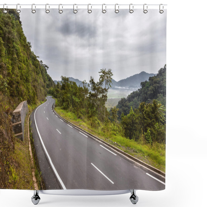 Personality  	Rwanda Rainforests, The Sky, The Mountains And The Road. Shower Curtains