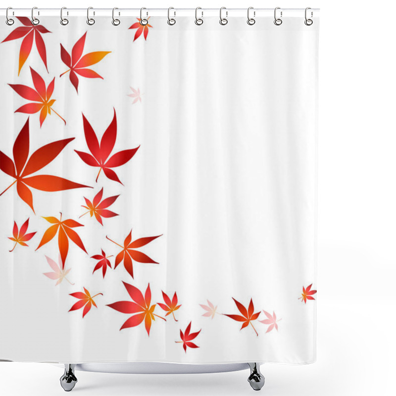 Personality  Red Maple Tree Leaves Vector Illustration. Border Of Autumn Japanese Maple Tree Leaves On White Background. Eps 10 Vector Illustration. Shower Curtains