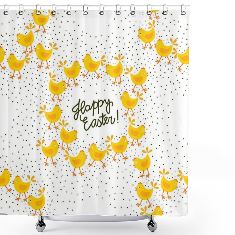 Personality  Little Yellow Chickens Easter Spring Holidays Wreath Seamless Pattern With Wishes In English Shower Curtains