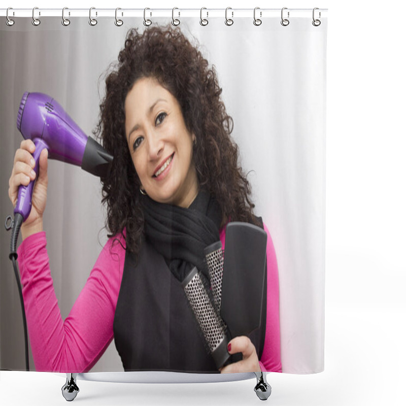 Personality  Hairdresser With Hair Dryer Shower Curtains