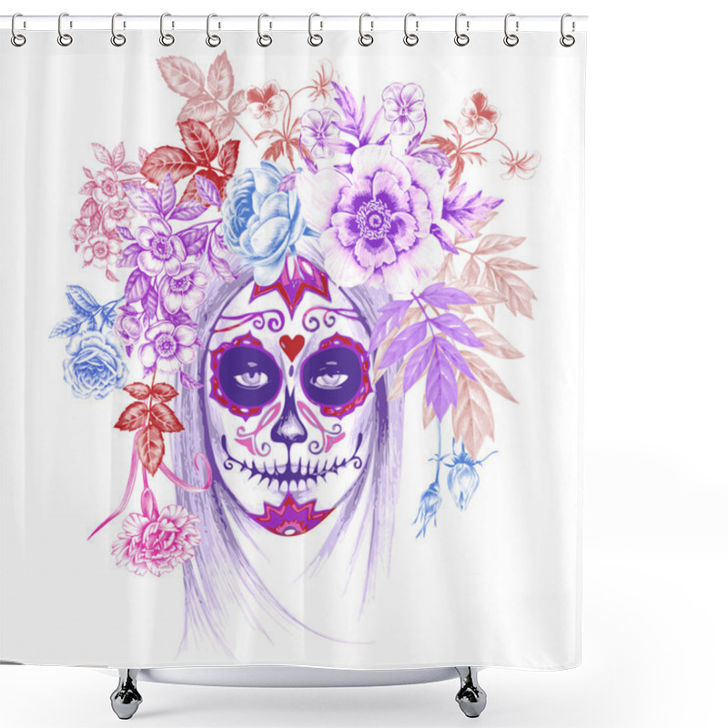 Personality  Illustration  Day Of The Dead.  Shower Curtains