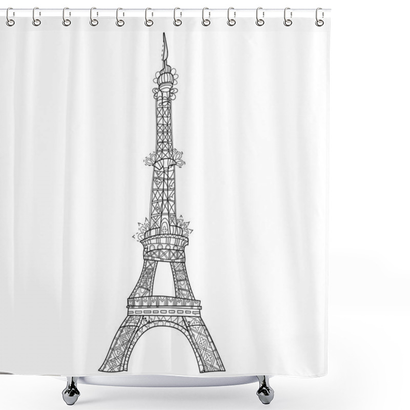 Personality  Zentangle Stylized Eiffel Tower Vector Doodle. Shower Curtains