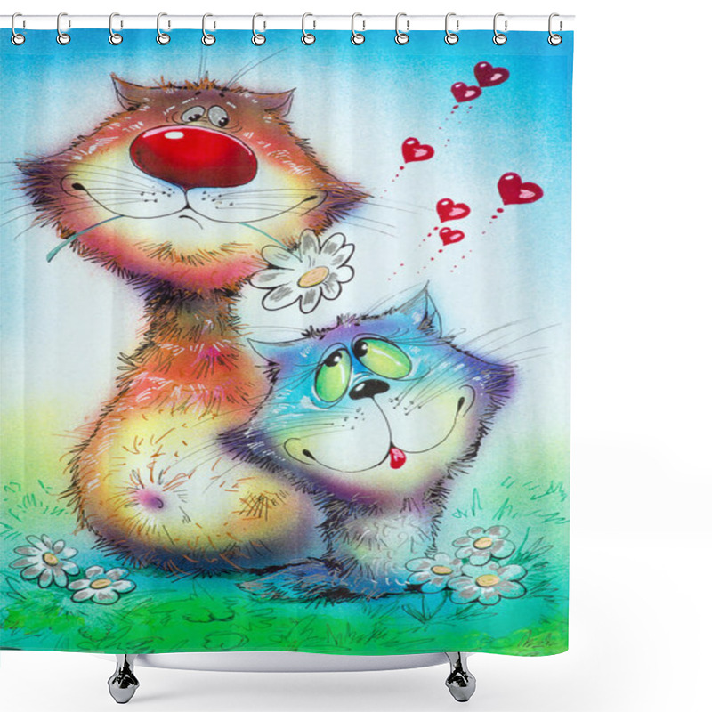 Personality  Cats Valentines Lovers Shower Curtains