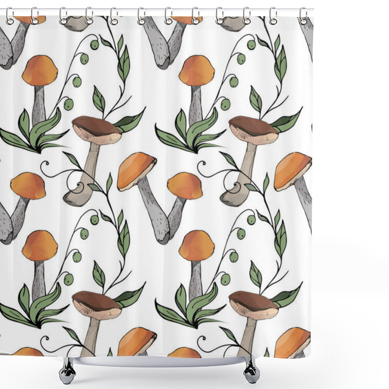 Personality  Mushrooms Edible Vegeterian Organic Mushrooming Seamless Pattern, Illustration. Boletus, Aspen Mushroom, Pattern Shower Curtains