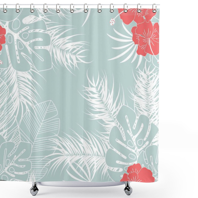 Personality  Summer Seamless Tropical Pattern With Monstera Palm Leaves And Flowers Shower Curtains