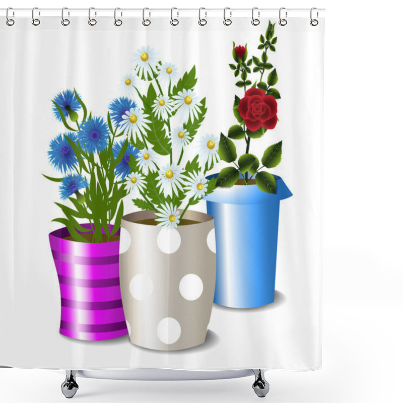 Personality  Pots With Flowers Shower Curtains