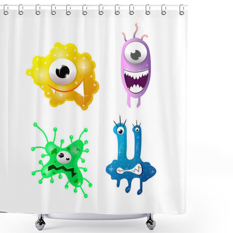 Personality  Bright Cartoon Bacteria With Funny Faces Shower Curtains