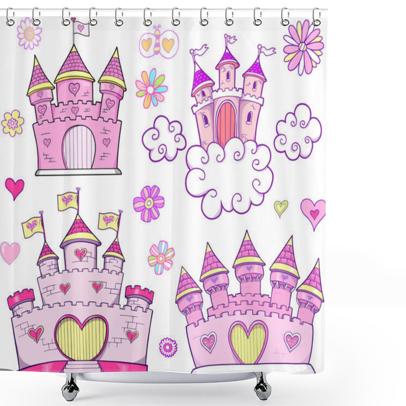 Personality  Super Cute Castle Vector Illustration Set Shower Curtains