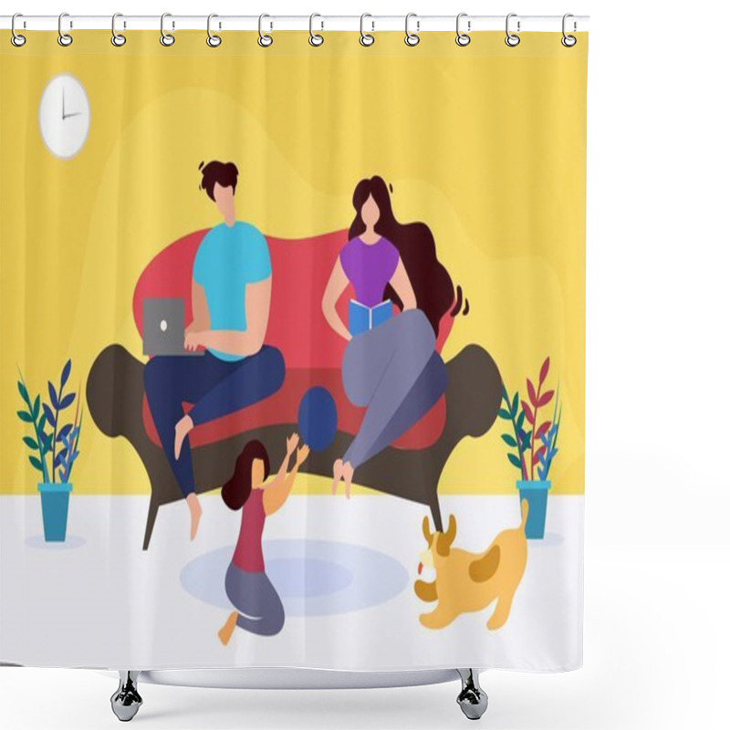 Personality  Rest And Relax At Home Thematic Family Cartoon Shower Curtains