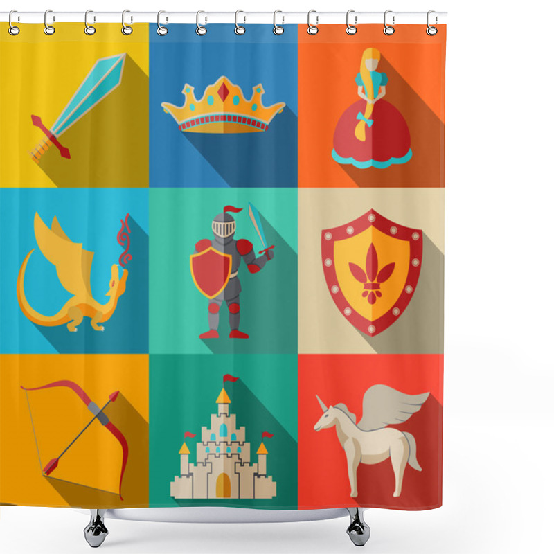 Personality  Flat Icons Set, Fairytale, Game Shower Curtains