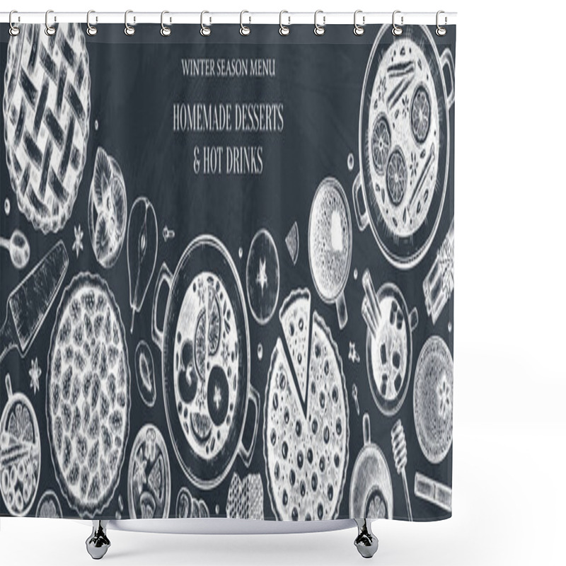 Personality  Hot Drinks, Homemade Pies And Desserts Design. Winter Food And D Shower Curtains