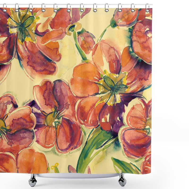 Personality  Red Tulips Seamless Pattern Shower Curtains