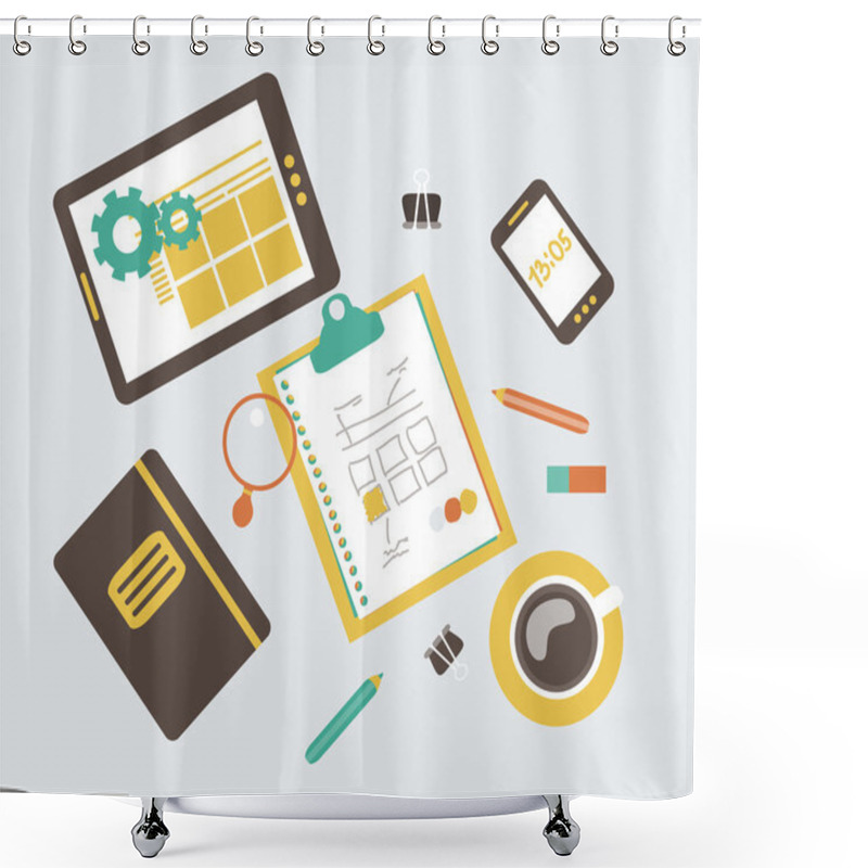 Personality  Flat Modern Illustration, Web Design Development Workflow Shower Curtains