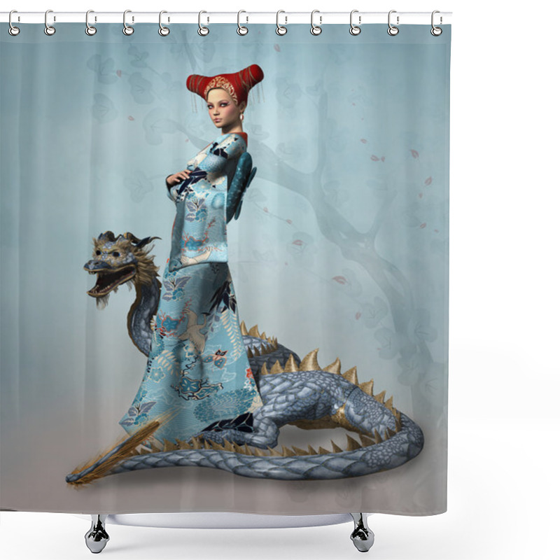 Personality  Fantasy Lady With Dragon Shower Curtains