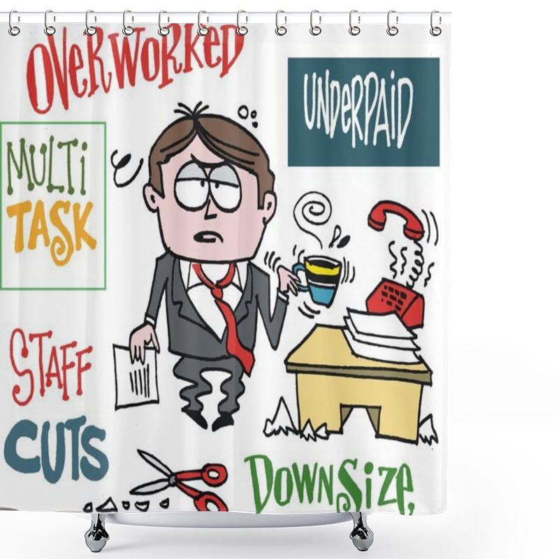 Personality  Vector Cartoon Of Frustrated Executive In Office With Signs. Shower Curtains