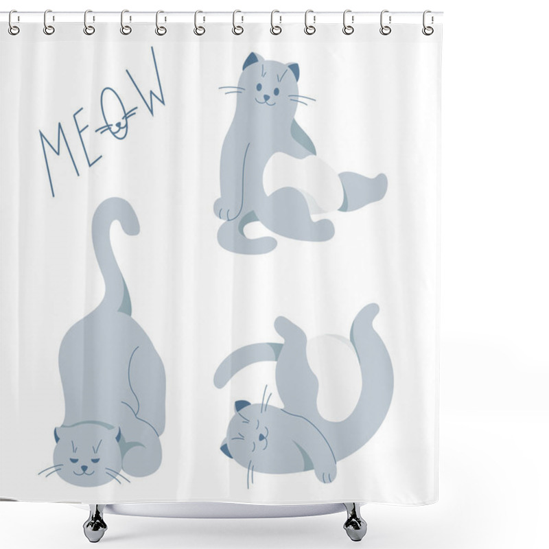 Personality  Set Of Cute Grey Cats. Cartoon Character. Pet Animal Collection Shower Curtains