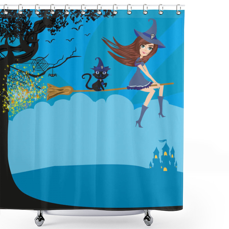 Personality  Witch Flying On A Broom - Frame Shower Curtains