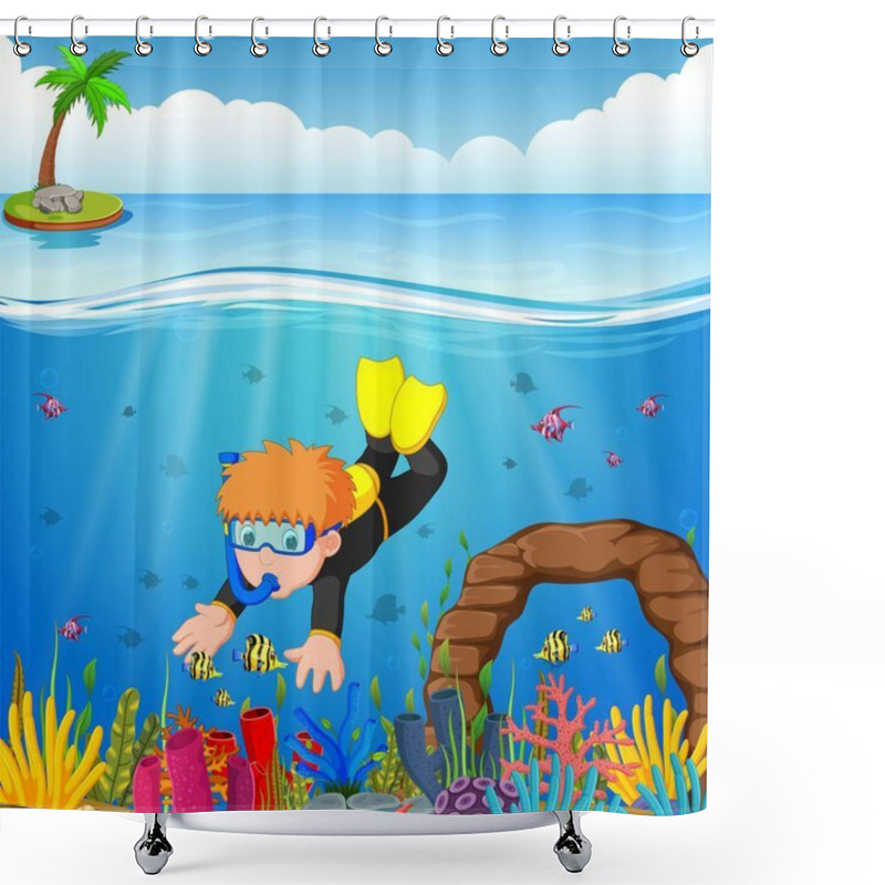 Personality  Cartoon Boy Diving In The Sea Shower Curtains