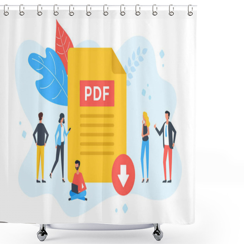 Personality  Download PDF File. Group Of People With PDF Document And Download Button. Modern Flat Design. Vector Illustration Shower Curtains