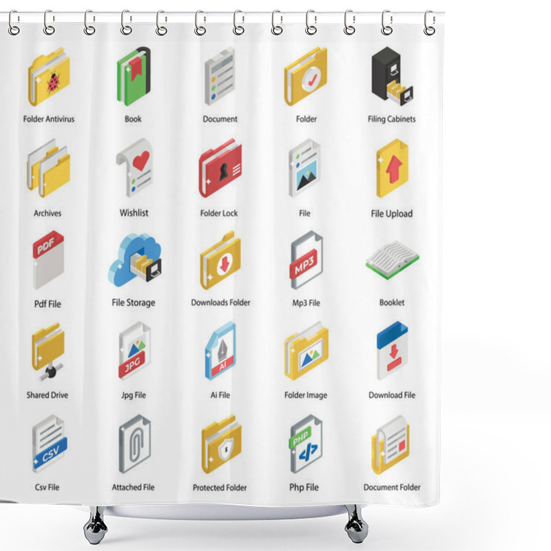 Personality  Pack Of Files Isometric Icons  Shower Curtains