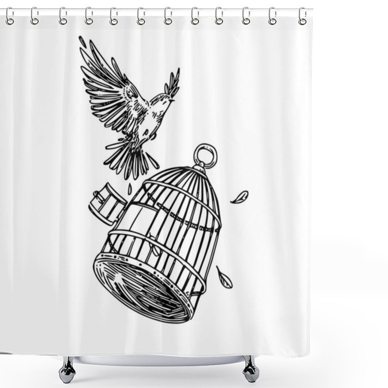 Personality  Bird Flying Out Of The Cage.  Shower Curtains