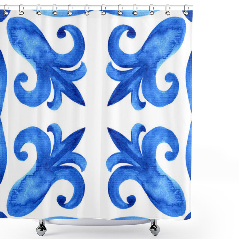 Personality  Portuguese Azulejo Tile. Blue And White Gorgeous Seamless Pattern. Hand Painted Watercolor. For Scrapbooking Wallpaper Cases For Smartphones Web Background Print Surface Texture Pillows Towels Linens Shower Curtains