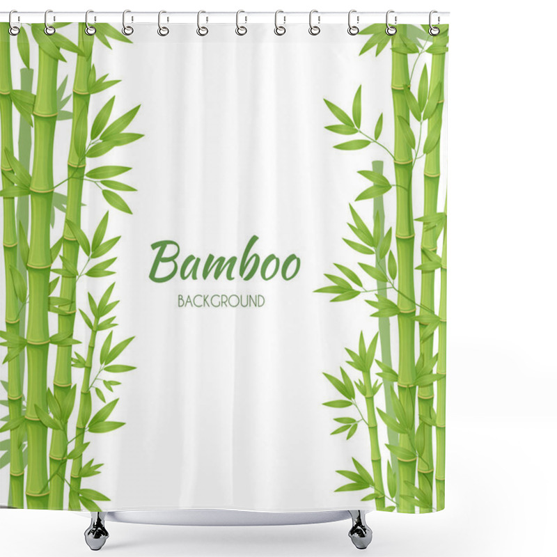 Personality  Green Bamboo Stems With Green Leaves On A White Background. Shower Curtains