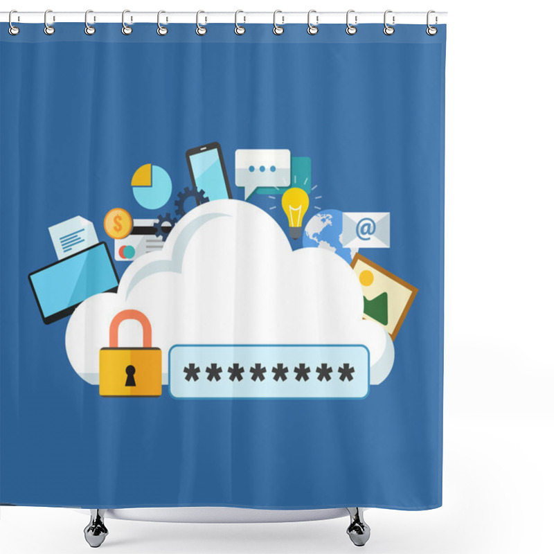 Personality  Internet Security Concept. Flat Design Stylish. Shower Curtains