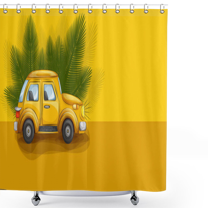 Personality  Vector Image Of A Yellow Retro Car On A Yellow Background. Side View. EPS Shower Curtains