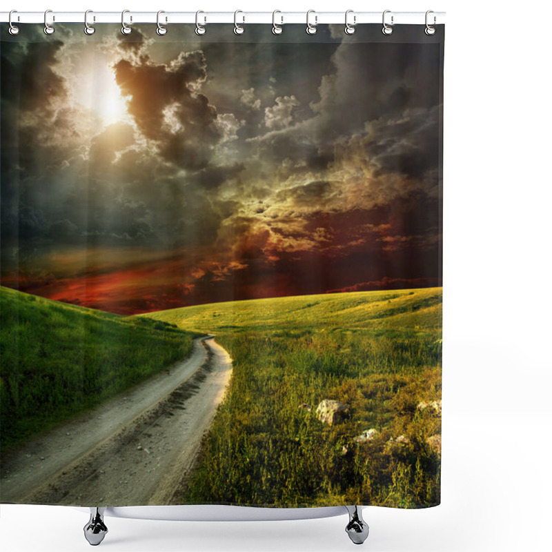 Personality  Rural Road And The Blue Sky Shower Curtains