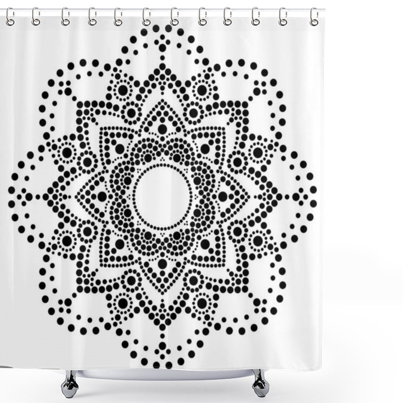 Personality  Dot Art Vector Ethnic Mandala, Traditional Aboriginal Dot Painting Design, Indigenous Decoration From Australia In White On Black Background  Shower Curtains