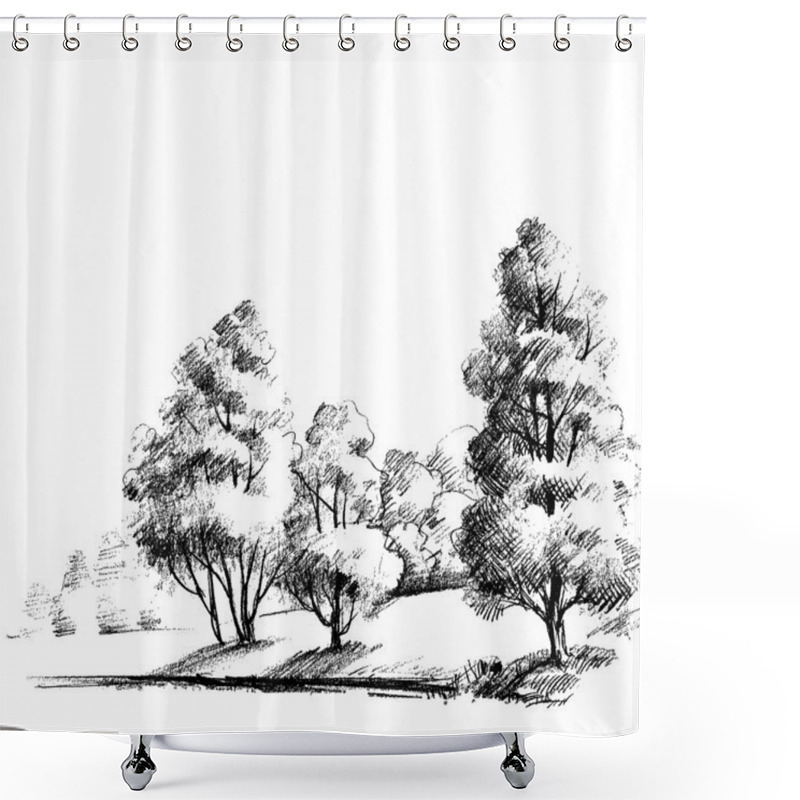 Personality  Forest Sketch. Beautiful Garden Hand Drawing Shower Curtains