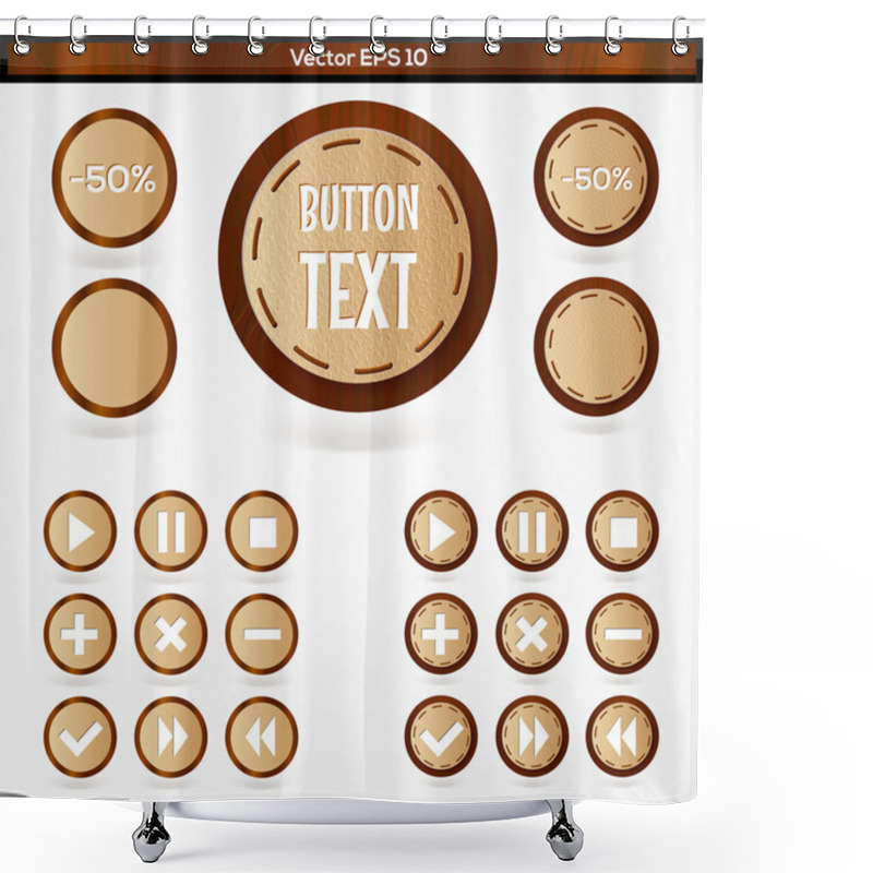 Personality  Set Of Round Wooden Media Player Buttons Shower Curtains