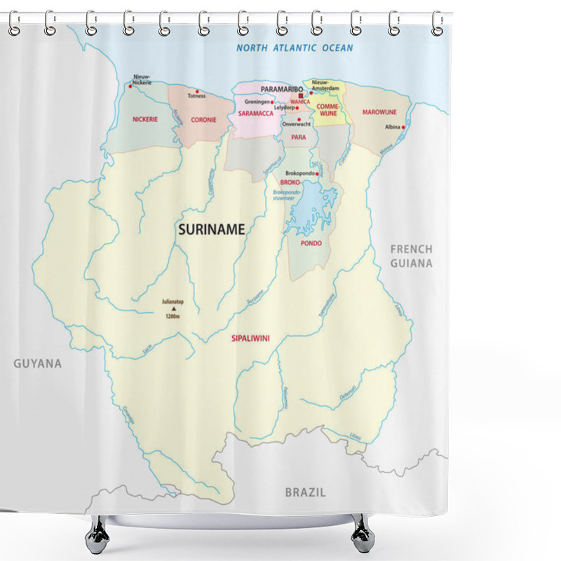 Personality  Republic Of Suriname Administrative And Political Vector Map. Shower Curtains