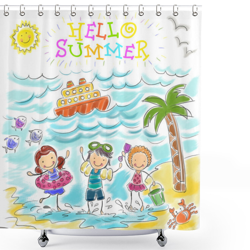 Personality  Hello Summer. Vector Children Illustration. Shower Curtains