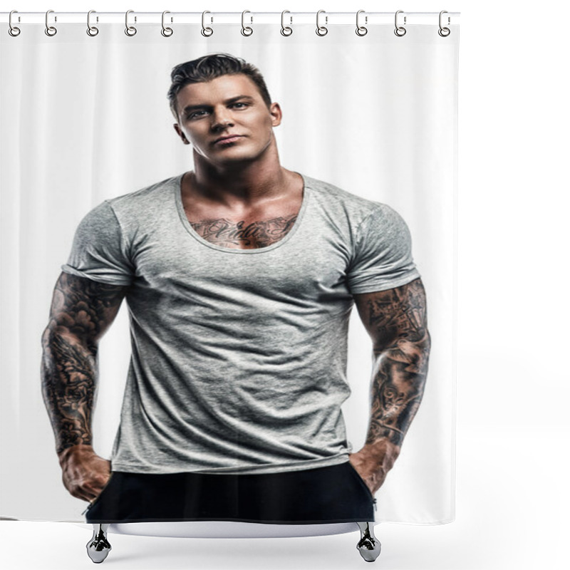 Personality  Tattooed Man In Grey T Shirt. Shower Curtains