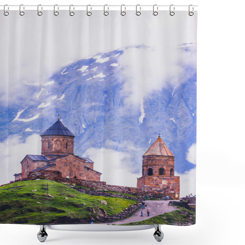 Personality  Gergeti Trinity Church In The Mountains Of The Caucasus Shower Curtains