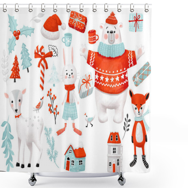 Personality  Winter Christmas Holiday Hand-drawn Raster Clip Art. Clipping Path Included Shower Curtains