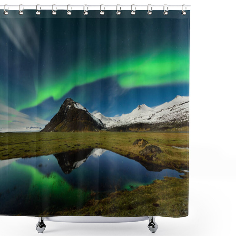 Personality  Spectacular Aurora Borealis Near The Glacier Lagoon Jokulsarlon In Iceland. Shower Curtains