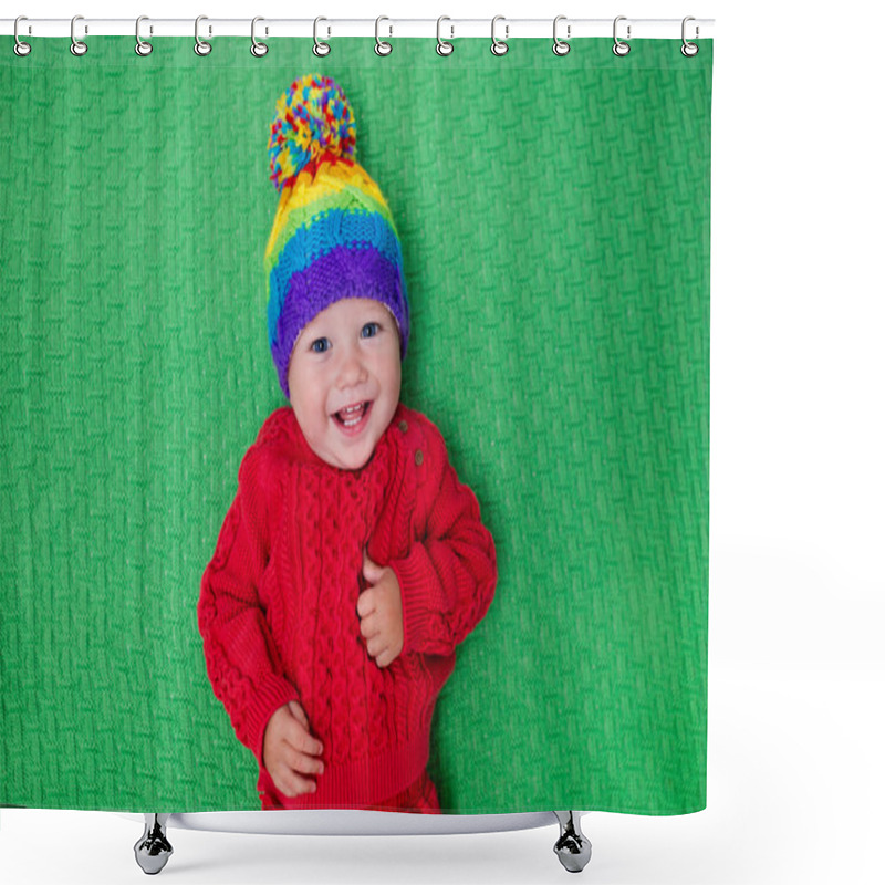 Personality  Little Baby In Warm Knitted Hat Shower Curtains