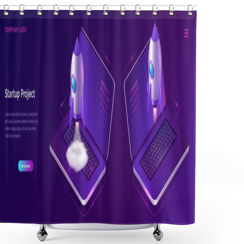 Personality  Business Start Up Isometric Concept With Rocket Shower Curtains