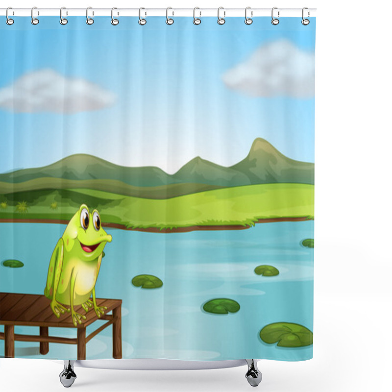 Personality  A Frog Above The Wooden Bridge Shower Curtains