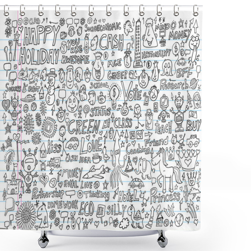 Personality  Doodle Design Elements Illustration Set Shower Curtains