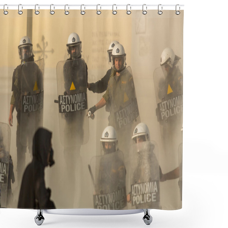 Personality  Riot Police With Their Shields Shower Curtains